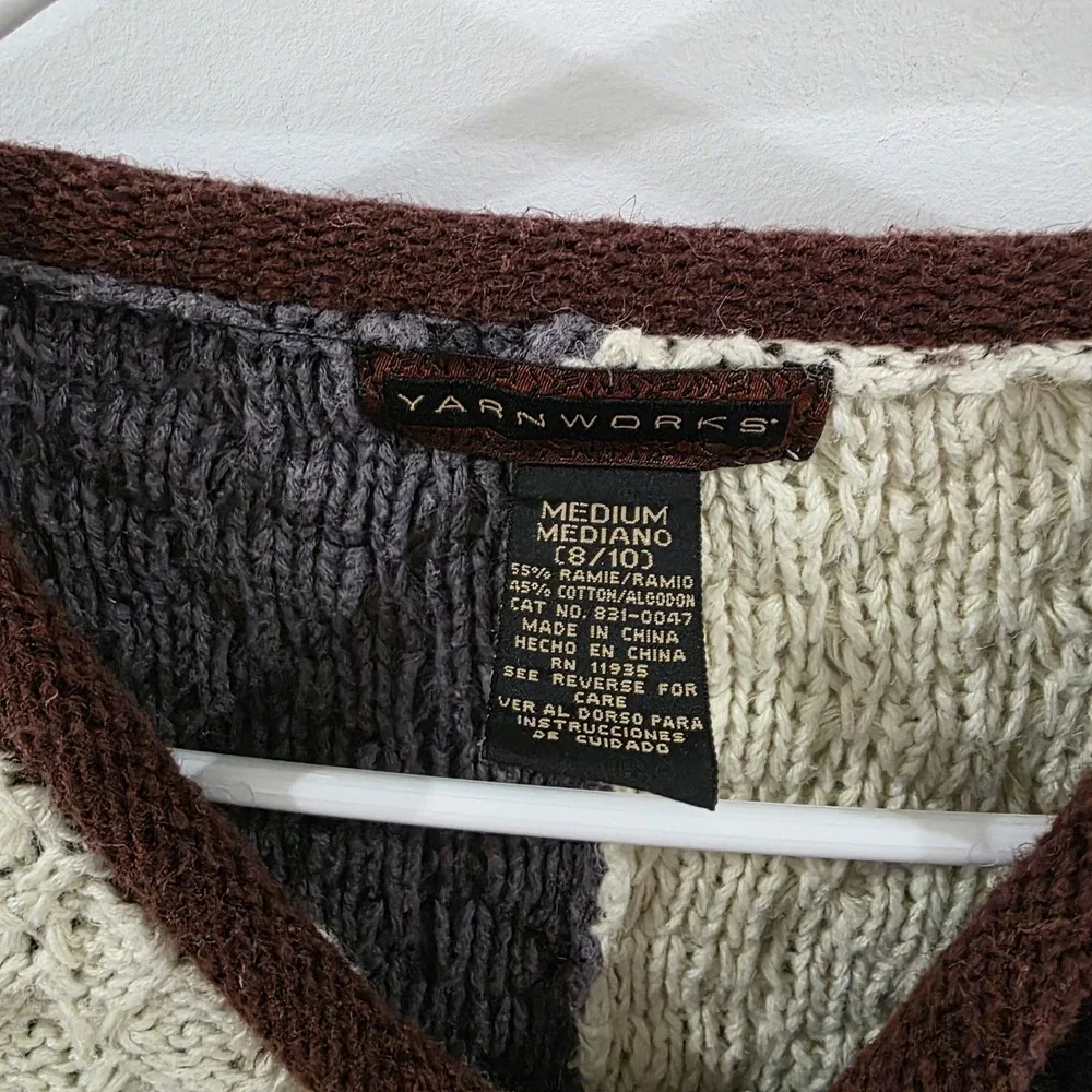 Yarnworks Womens Patchwork Sweater Size Medium Neutral Chunky Indie Goblin Fairy
